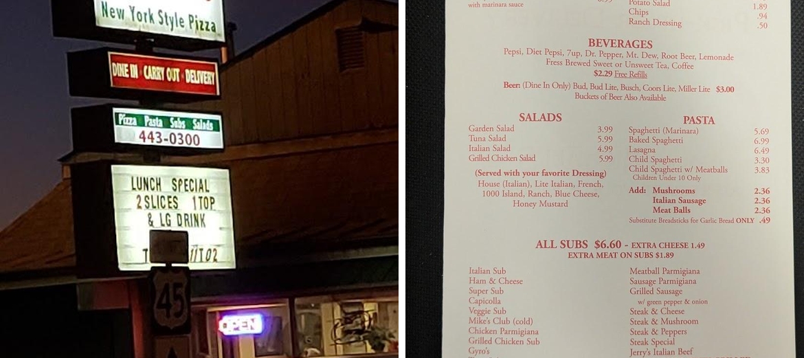 Michael's New York Style Pizza Menu