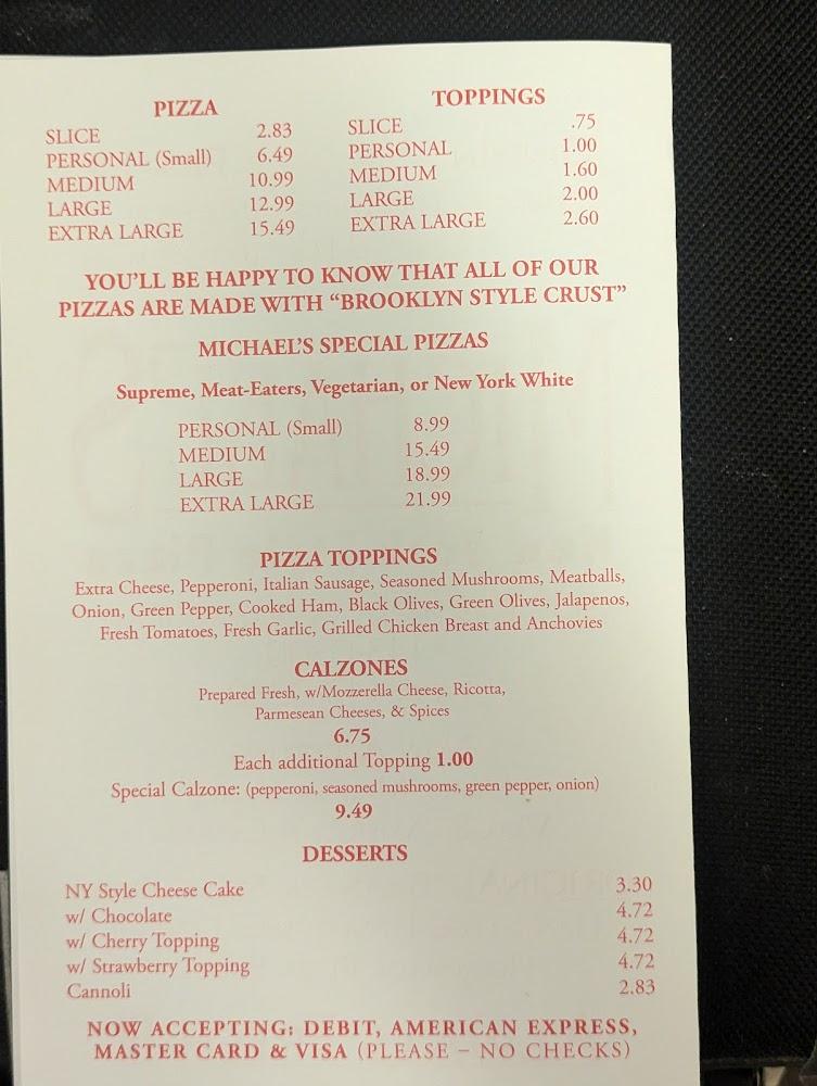Michael's New York Style Pizza Menu image 2