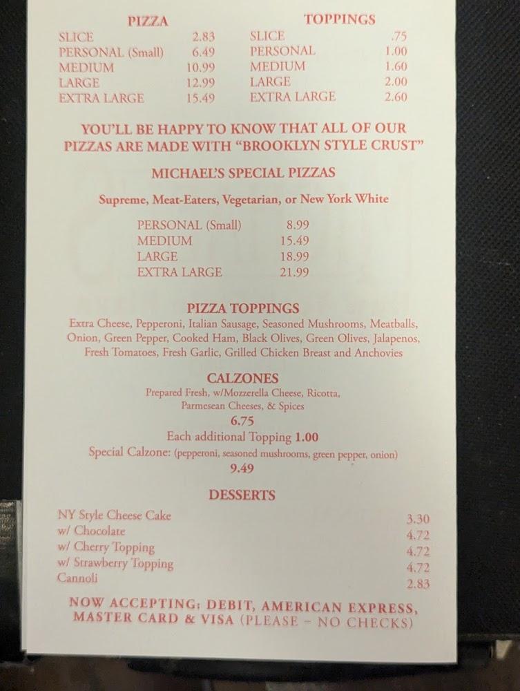 Michael's New York Style Pizza Menu image 3